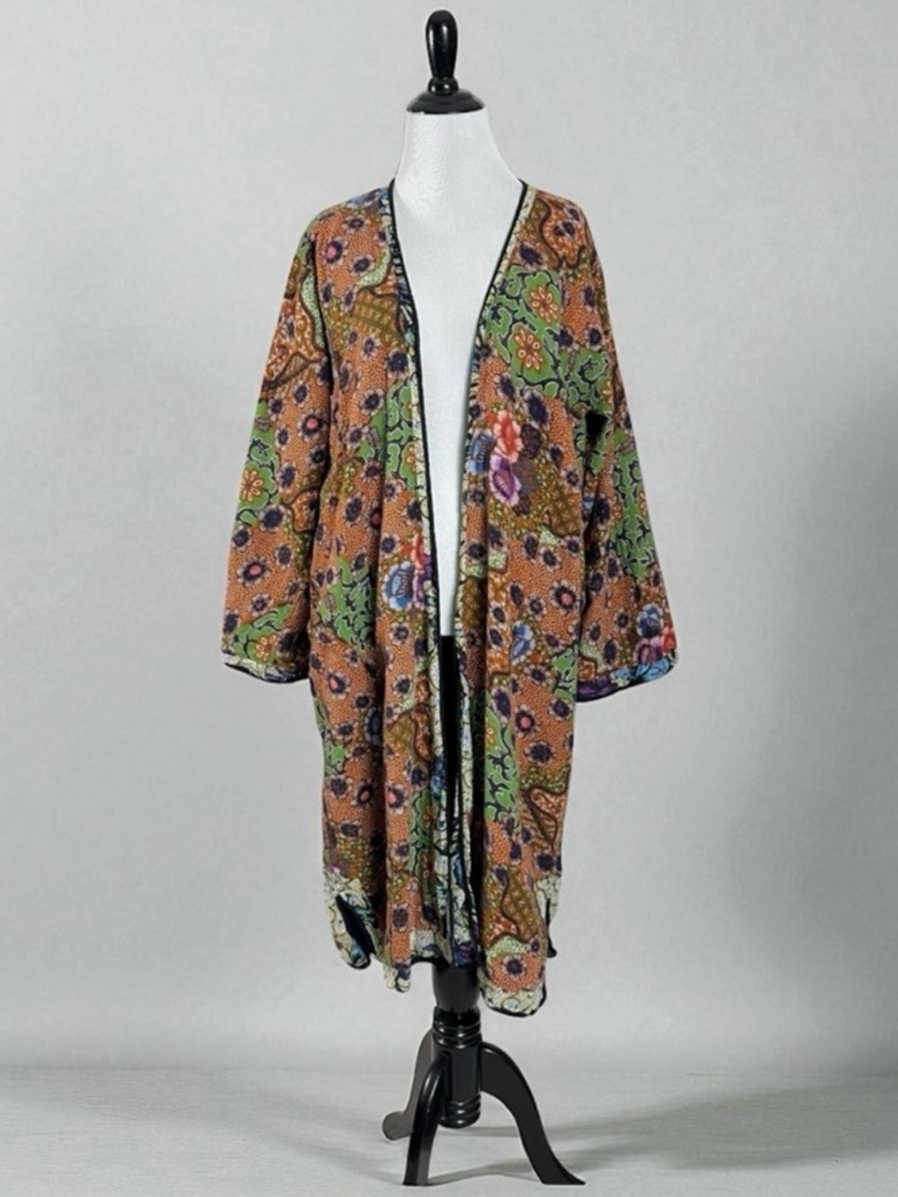 Warm New York Bohemian Floral Kimono Jacket One Size Reversible Fall Artsy
